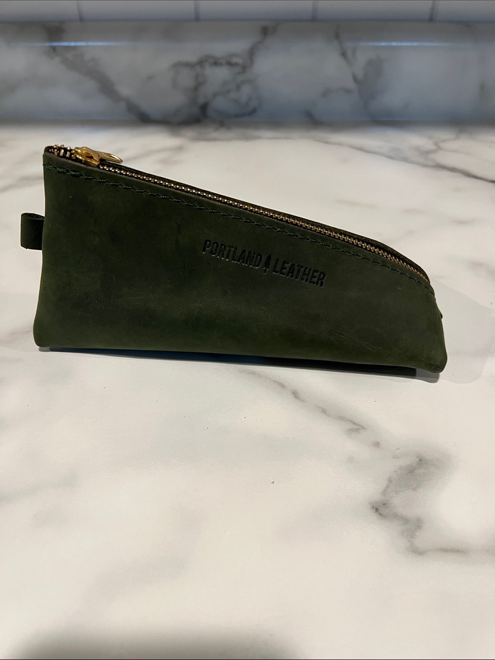 Portland Leather Dark Green Zipper Pouch - Women's Accessory